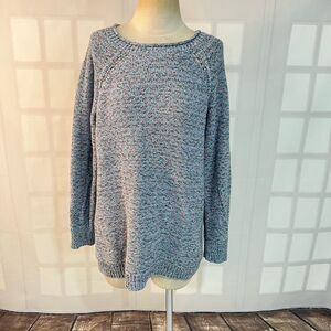 Talbots Blue Multicolor Crew Neck Cotton Blend Knit Long Sleeve Sweater Size OX
